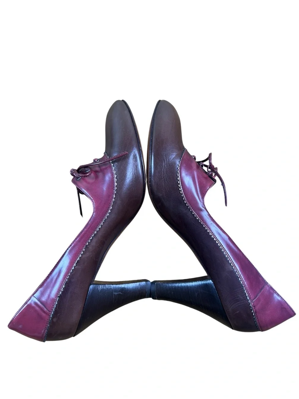 PELLICO Made in Italy Leather Lace Up Oxford Heels Burgundy Brown EU 39 US 8.5